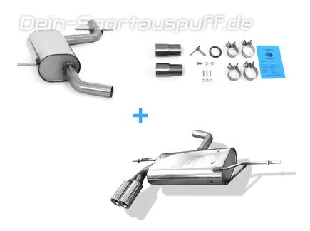 Fox Edelstahl Sportauspuff-Komplettanlage ab Kat VW Golf 5 Plus 2x80mm rund eingerollt gerade mit Absorber