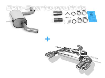 Fox Edelstahl Duplex Sportauspuff-Komplettanlage ab Kat VW Golf 5 Plus 2x80mm rund eingerollt gerade mit Absorber