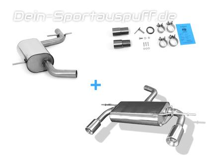 Fox Edelstahl Duplex Sportauspuff-Komplettanlage ab Kat VW Golf 5 Plus Cross 5M 1x90mm rund eingerollt gerade mit Absorber