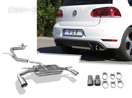 Fox Edelstahl Duplex Racing-Komplettanlage ab Kat. VW Golf 6 mit GTI-Optik je 90mm rund scharf doppelwandig abgeschrägt