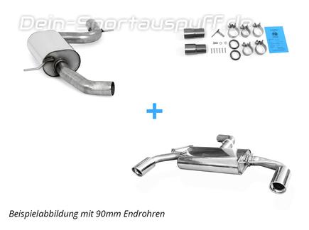 Fox Edelstahl Duplex Sportauspuff-Komplettanlage ab Kat VW Golf 6 GTD 1x100mm rund eingerollt abgeschrägt mit Absorber