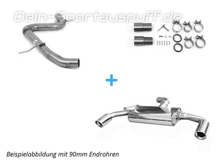 Fox Edelstahl Duplex Racing-Komplettanlage ab Kat. VW Golf 6 GTD 1x100mm rund eingerollt abgeschrägt mit Absorber