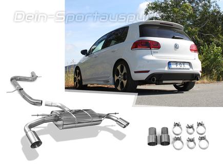 Fox Edelstahl Duplex Racing-Komplettanlage ab Kat. VW Golf 6 GTI je 90mm rund scharf doppelwandig abgeschrägt