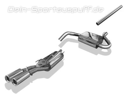 Fox Edelstahl Racing-Komplettanlage ab Kat. VW Vento Typ 1HX 2x76mm rund eingerollt gerade mit Absorber