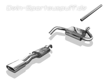 Fox Edelstahl Racing-Komplettanlage ab Kat. VW Vento Typ 1HX 135x80mm flachoval eingerollt abgeschrägt mit Absorber