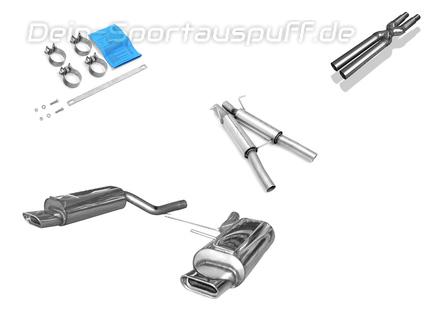 Fox Edelstahl Duplex Sportauspuff-Komplettanlage ab Kat VW Passat 3B 3BG 4-Motion 150x70mm flachoval eingerollt abgeschrägt mit Absorber