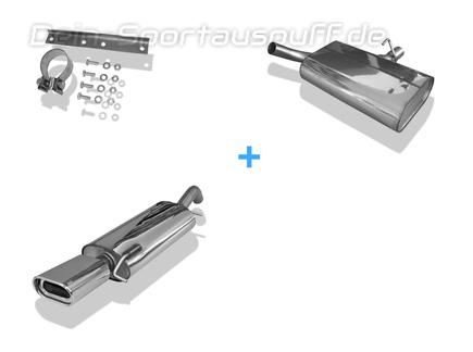 Fox Edelstahl Sportauspuff-Komplettanlage ab VSD VW Corrado 2.0l 16V 135x80mm flachoval eingerollt abgeschrägt mit Absorber