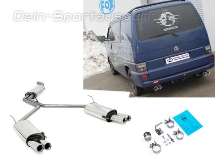 Fox Edelstahl Duplex Sportauspuff-Komplettanlage ab Kat VW T4 Bus Transporter Caravelle Multivan 2x80mm rund eingerollt gerade mit Absorber
