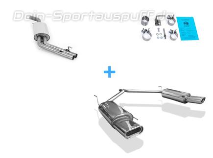 Fox Edelstahl Duplex Sportauspuff-Komplettanlage ab Kat VW T4 Bus Transporter Caravelle Multivan 160x80mm flachoval eingerollt abgeschrägt mit Absorber