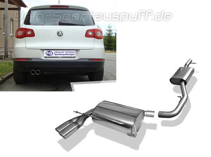 Fox Edelstahl Sportauspuff-Komplettanlage ab Kat VW Tiguan Typ 5N 2x80mm rund eingerollt abgeschrägt mit Absorber
