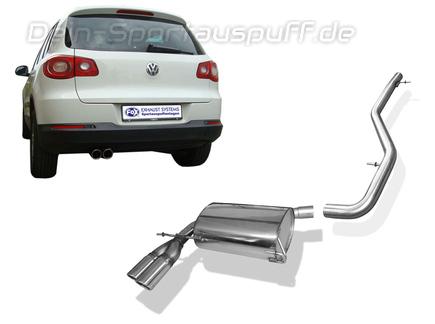 Fox Edelstahl Sportauspuff-Komplettanlage ab Kat VW Tiguan Typ 5N TDI 4motion 2x80mm rund eingerollt abgeschrägt mit Absorber