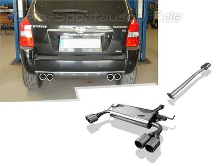 Fox Edelstahl Duplex Sportauspuff-Komplettanlage ab Kat Hyundai Tucson JM 2x90mm rund eingerollt gerade