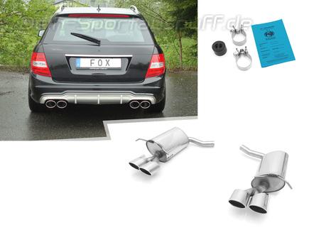 Fox Edelstahl Duplex Sportauspuff Mercedes C-Klasse W204 S204 6-Zylinder Limousine u. T-Modell mit C63AMG-Stoßstange 2x115x85mm oval eingerollt abgeschrägt