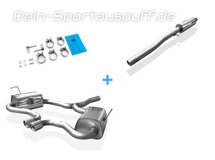 Fox Edelstahl Sportauspuff-Komplettanlage ab Kat Ausgang mittig Mini Cooper S Cabrio R52 2x76mm rund eingerollt abgeschrägt mit Absorber