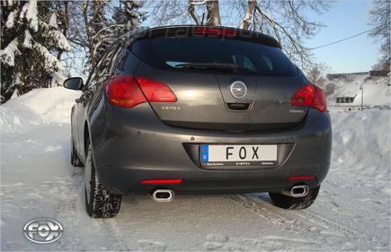 Fox Edelstahl Duplex Sportauspuff-Komplettanlage ab Kat Opel Astra J Limousine 135x80mm flachoval eingerollt abgeschrägt mit Absorber