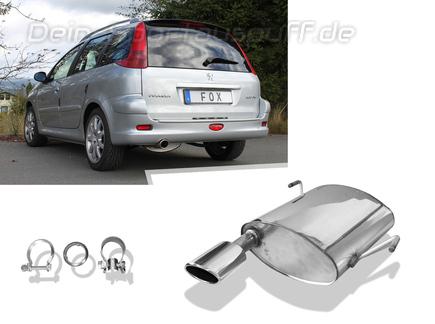 Fox Edelstahl Sportauspuff Peugeot 206 SW Kombi 106x71mm oval eingerollt abgeschrägt