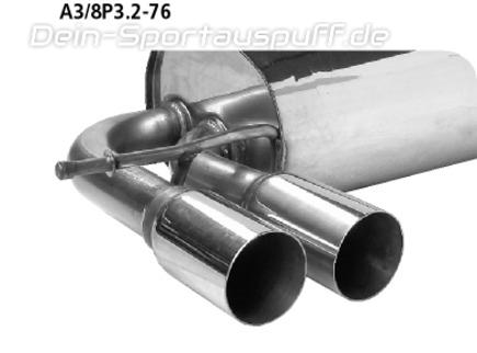 Bastuck Edelstahl Sportauspuff Audi A3 8P Quattro 3 Türer 2.0l Turbo 2x76mm rund scharf gerade ohne Absorber