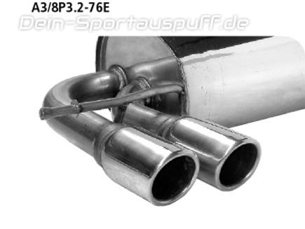 Bastuck Edelstahl Sportauspuff Audi A3 8P Quattro 3 Türer 2.0l Turbo 2x76mm rund eingerollt abgeschrägt ohne Absorber