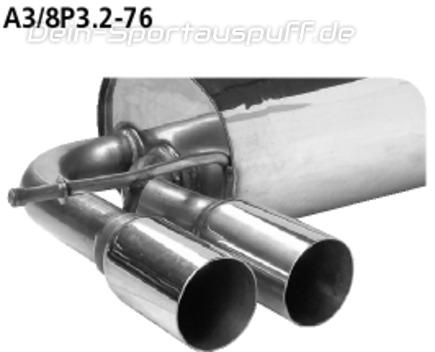 Bastuck Edelstahl Sportauspuff Audi A3 8P 3 Türer 3.2l Quattro 2x76mm rund scharf gerade ohne Absorber