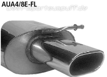 Bastuck Edelstahl Sportauspuff (für einseitige Anlagen) Audi A4 B6 B7 4 Zyl. 8E u. Cabrio 8H 135x75mm flachoval eingerollt abgeschrägt ohne Absorber