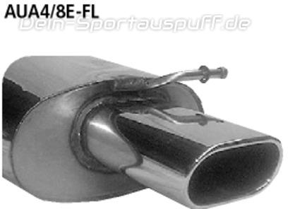 Bastuck Edelstahl Sportauspuff links (für Duplex Anlagen) Audi A4 B6 B7 6 Zyl. 8E u. Cabrio 8H 135x75mm flachoval eingerollt abgeschrägt ohne Absorber
