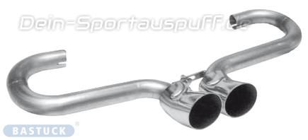 Bastuck Edelstahl Endrohrbogen Re-Li Ausgang Mittig Ford Fiesta JAS JBS Benziner Bj.95-01 2x76mm DTM rund scharf gerade ohne Absorber