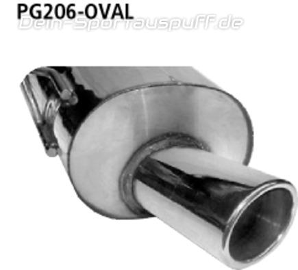 Bastuck Edelstahl Sportauspuff Peugeot 206 mit rundem Heckschürzenausschnitt 110x70mm oval eingerollt gerade mit Absorber