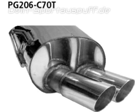 Bastuck Edelstahl Sportauspuff Peugeot 206 mit länglichem Heckschürzenausschnitt 2x70mm rund scharf abgeschrägt ohne Absorber