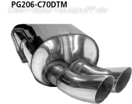 Bastuck Edelstahl Sportauspuff Peugeot 206 mit länglichem Heckschürzenausschnitt 2x70mm DTM rund scharf gerade ohne Absorber