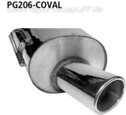 Bastuck Edelstahl Sportauspuff Peugeot 206 mit länglichem Heckschürzenausschnitt 110x70mm oval eingerollt gerade mit Absorber