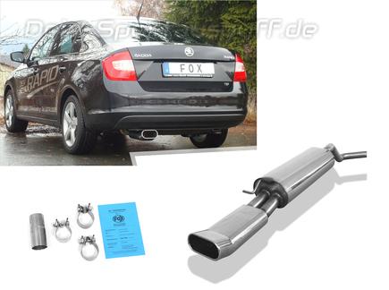 Fox Edelstahl Sportauspuff Skoda Rapid 160x80mm DTM flachoval eingerollt gerade mit Absorber
