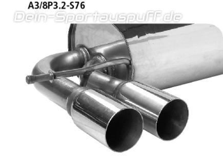 Bastuck Edelstahl Sportauspuff-Komplettanlage inkl. Kat Audi A3 8P Sportback Quattro 2.0l TFSI 2x76mm rund scharf gerade ohne Absorber