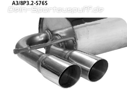Bastuck Edelstahl Sportauspuff-Komplettanlage inkl. Kat Audi A3 8P Sportback Quattro 2.0l TFSI 2x76mm rund scharf abgeschrägt ohne Absorber