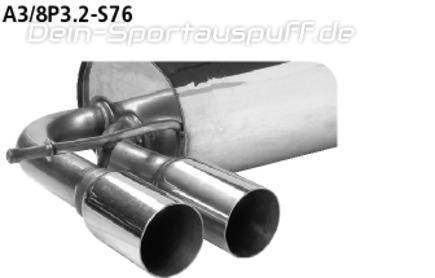 Bastuck Edelstahl Sportauspuff-Komplettanlage ab Kat Audi A3 8P Sportback 3.2l Quattro 2x76mm rund scharf gerade ohne Absorber