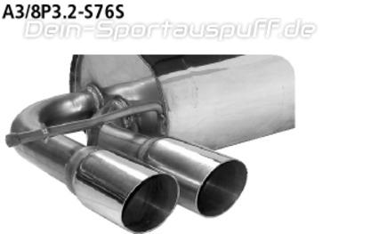 Bastuck Edelstahl Sportauspuff-Komplettanlage ab Kat Audi A3 8P Sportback 3.2l Quattro 2x76mm rund scharf abgeschrägt ohne Absorber