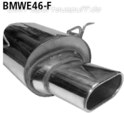 Bastuck Edelstahl Sportauspuff-Komplettanlage ab Kat BMW 3er E46 Limousine u Touring 318d 320d 135x75mm flachoval eingerollt gerade ohne Absorber