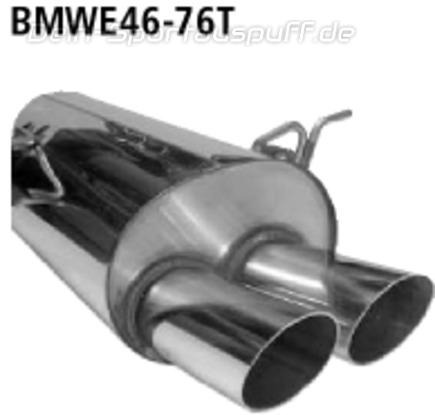 Bastuck Edelstahl Sportauspuff-Komplettanlage ab Kat BMW 3er E46 Limousine u Touring 318d 320d 2x76mm rund scharf abgeschrägt ohne Absorber