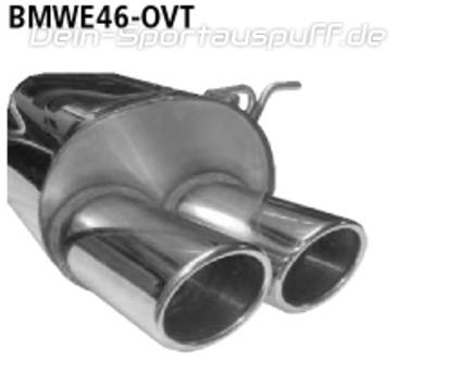 Bastuck Edelstahl Racing-Komplettanlage ab Kat BMW 3er E46 6 Zylinder bis Bj.00 89x77mm oval eingerollt abgeschrägt ohne Absorber