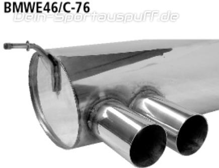 Bastuck Edelstahl Sportauspuff-Komplettanlage ab Kat BMW 3er E46 Compact 320d 2x76mm rund scharf gerade ohne Absorber