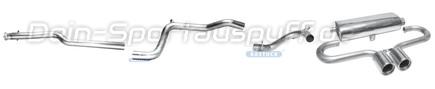 Bastuck Edelstahl Racing-Komplettanlage ab Kat Ausgang mittig Ford Fiesta JAS JBS Benziner Bj.95-01 2x90mm rund eingerollt gerade mit Absorber