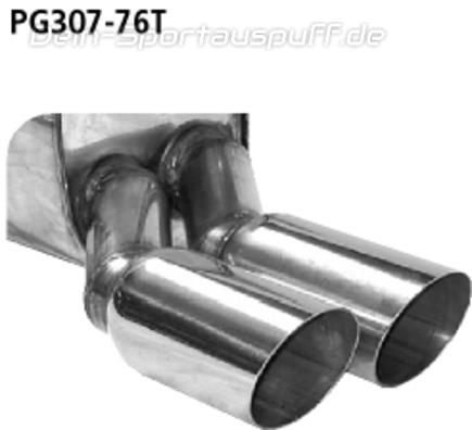 Bastuck Edelstahl Sportauspuff-Komplettanlage ab Kat Peugeot 307 Limousine 2x76mm rund scharf abgeschrägt ohne Absorber
