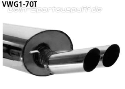 Bastuck Edelstahl Sportauspuff-Komplettanlage ab Kat VW Golf 1 + Cabrio bis Bj.84 2x70mm rund scharf abgeschrägt ohne Absorber