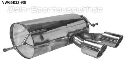 Bastuck Edelstahl Racing-Komplettanlage ab Kat Ausgang mittig VW Golf 5 R32 2x90mm rund eingerollt abgeschrägt mit Absorber