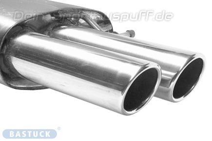 Bastuck Edelstahl Sportauspuff inkl. Verbindungsrohr VW Passat 3C u. 3CC Coupe 2x76mm rund eingerollt abgeschrägt ohne Absorber