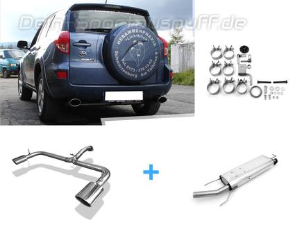 Fox Edelstahl Duplex Sportauspuff-Komplettanlage ab Kat (laute Version) Toyota RAV 4 III 2.0l ab 2006 je 140x90mm oval eingerollt abgeschrägt