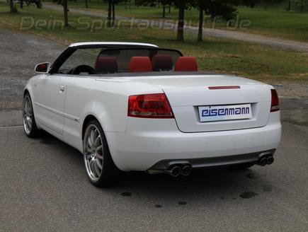 Eisenmann Edelstahl Duplex Komplettanlage ab Kat Audi A4 (8H7/8HE) Typ B7 Cabrio (01.2006 - ) je 2x83mm rund scharf abgeschrägt versetzt