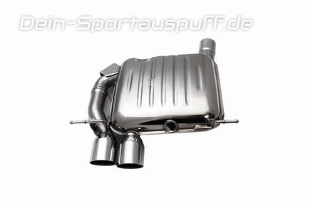 Eisenmann Edelstahl Sportauspuff inkl. Verbindungsrohr BMW 1er E82 Coupe u. E88 Cabrio 135i mit M-Paket-Heckschürze 2x83mm rund scharf abgeschrägt doppelwandig