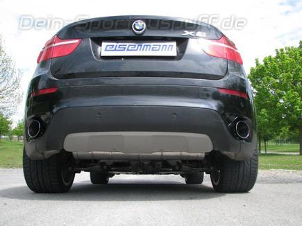 Eisenmann Edelstahl Duplex Komplettanlage ab Kat BMW X6 E71 30d je 1x120mm rund eingerollt seitlich schräg