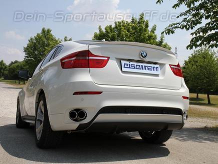 Eisenmann Edelstahl Duplex Komplettanlage ab Kat BMW X6 E71 35d je 2x90mm rund eingerollt seitlich schräg
