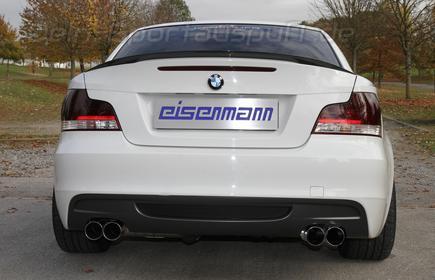 Eisenmann Edelstahl Duplex Sportauspuff inkl. Verbindungsrohr RACE-Version BMW 1er E82 Coupe u. E88 Cabrio 125i mit M-Paket-Heckschürze je 2x76mm rund scharf gerade versetzt